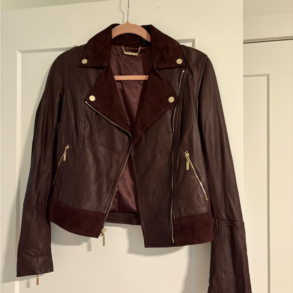 Gold Accented Brown Leather Motorcycle Jacket